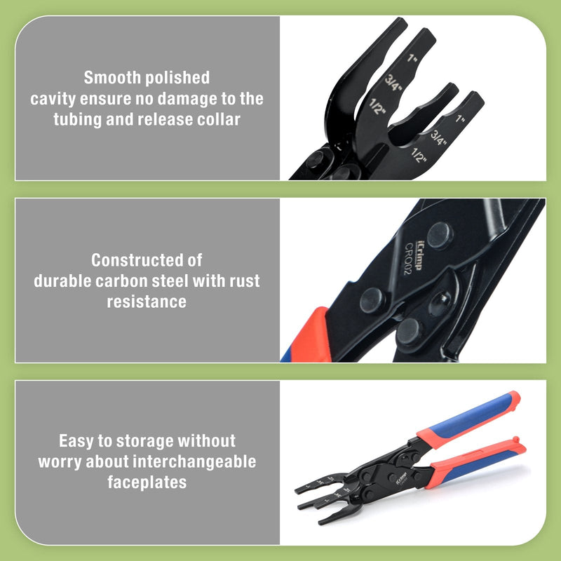 CRQ02 Disconnect Tool for Push-to-,Connect push-fit,Brass-Push fittings 1/2,3/4,1-inch Disconnect Clamp PEX Pipe Tools iCrimp