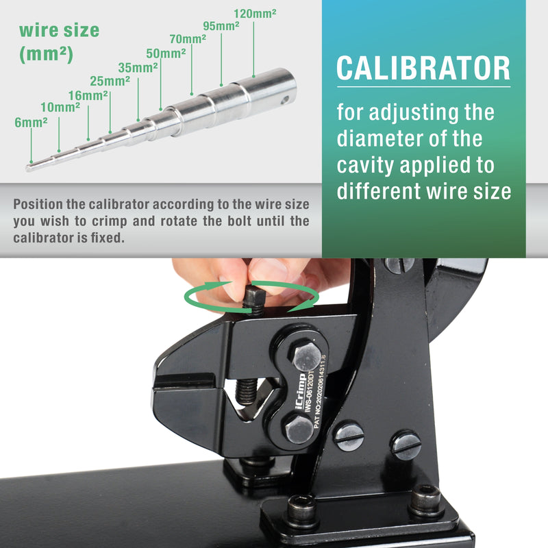 IWS-06120DT Battery Lug Crimping Tool for Battery Cable Ends,Tubular Cable Lugs,Solderless Copper Cable Lugs-Indent/Bench Mount Type(For 6-120 mm2) Hand Crimping Pliers iCrimp