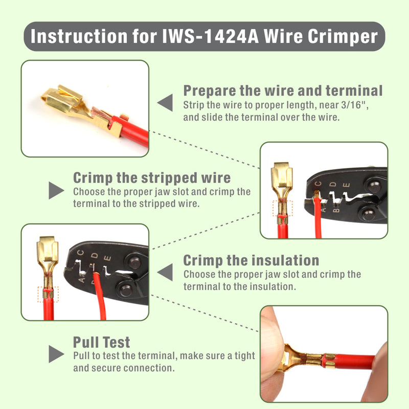 IWS-1424A Non Insulated Open Barrel Terminal Crimp Tool - Wire Crimper for Molex, Delphi, AMP/Tyco, Harley, PC/Computer, Automotive 24-14 AWG Hand Crimping Pliers iCrimp