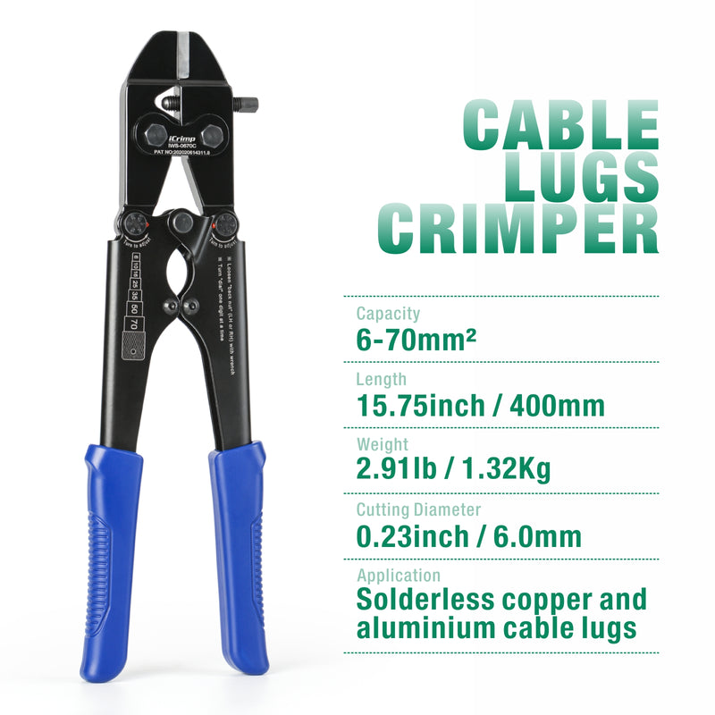 IWS-0670C Punch Type Battery Lug Crimping Tool For 6-70 mm2(AWG10-2/0) Hand Crimping Pliers iCrimp