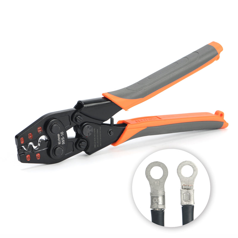 IWS-16 Non Insulated Terminal Crimper, AWG 22-6 Ratchet Wire Crimper Tool for Battery Cable Terminal, Copper Butt Connector, Splice Wire Connectors Hand Crimping Pliers iCrimp