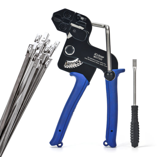 WCT322-KIT Stainless Steel Cable Tie Tool Zip Gun, 100pcs 11.8 inch Metal Cable Ties included
