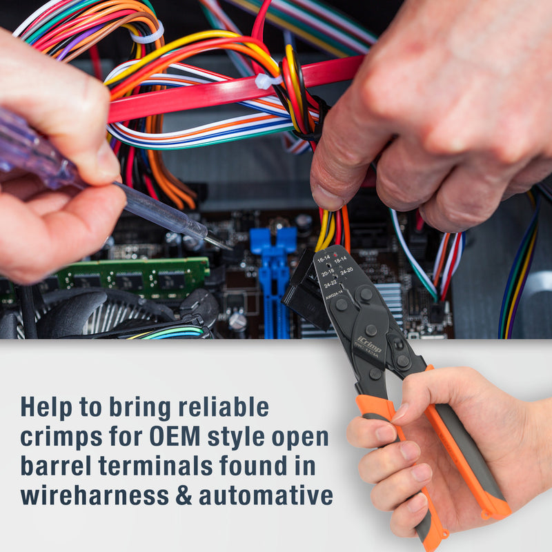 IWC-1424A Open Barrel Wire Harness Plug Crimping Tool for 14-24AWG Hand Crimping Pliers iCrimp