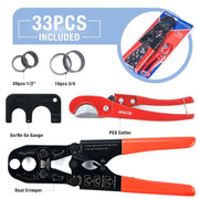 IWS-1234PSK Tool Set ASTM F1807 1/2 and 3/4-inch Dual PEX Crimper w/Copper Rings,PEX Cutter and Gauge PEX Pipe Tools iCrimp
