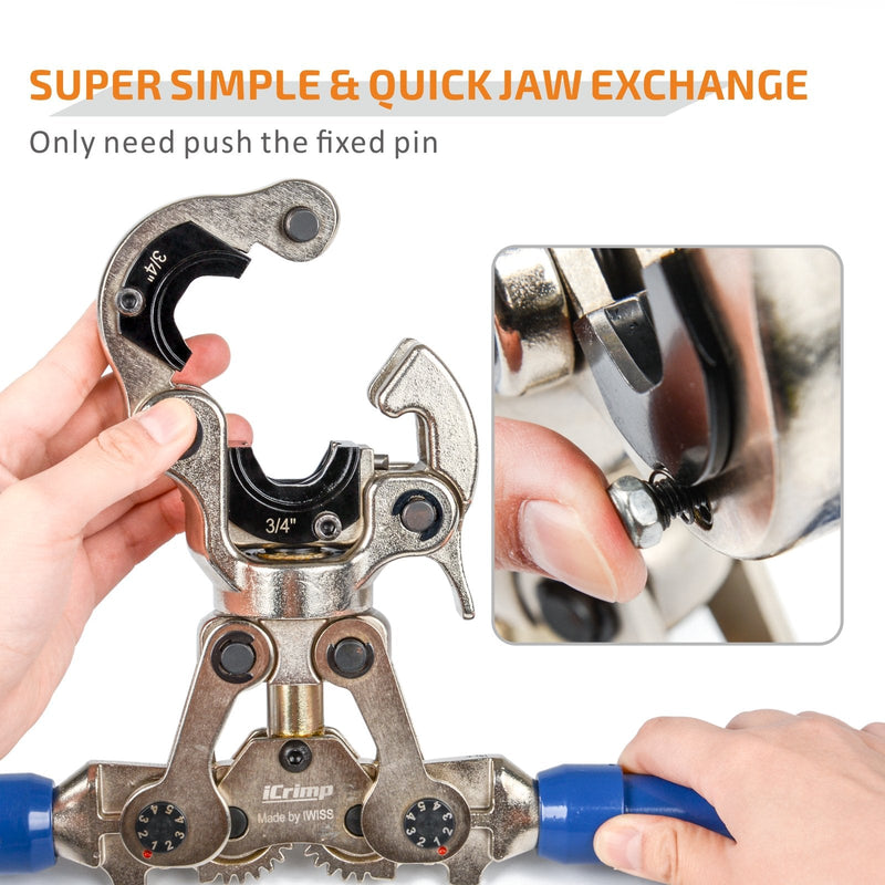 IWS-1632AF-North America Copper Pipe Press Tool with 1/2,3/4,1-inch interchangeable Jaws Copper Pipe Tools iCrimp
