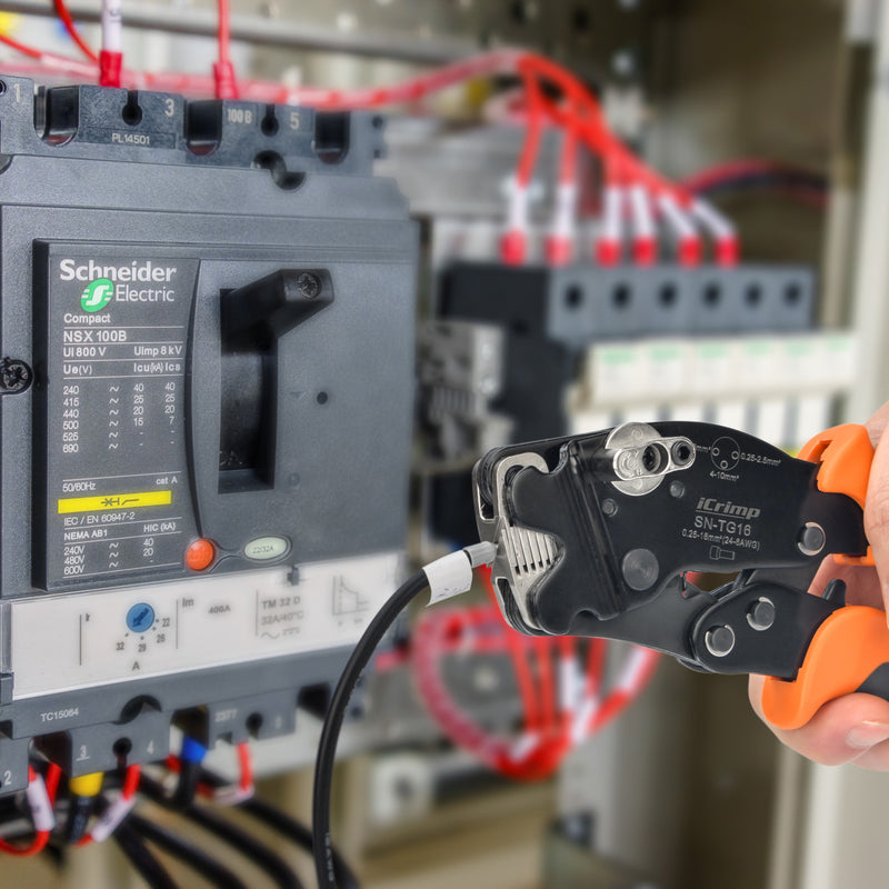 SN-TG16 Square Ratchet Crimper for End Sleeves and Ferrules 0.25-16mm2 AWG 24-6 Hand Crimping Pliers iCrimp