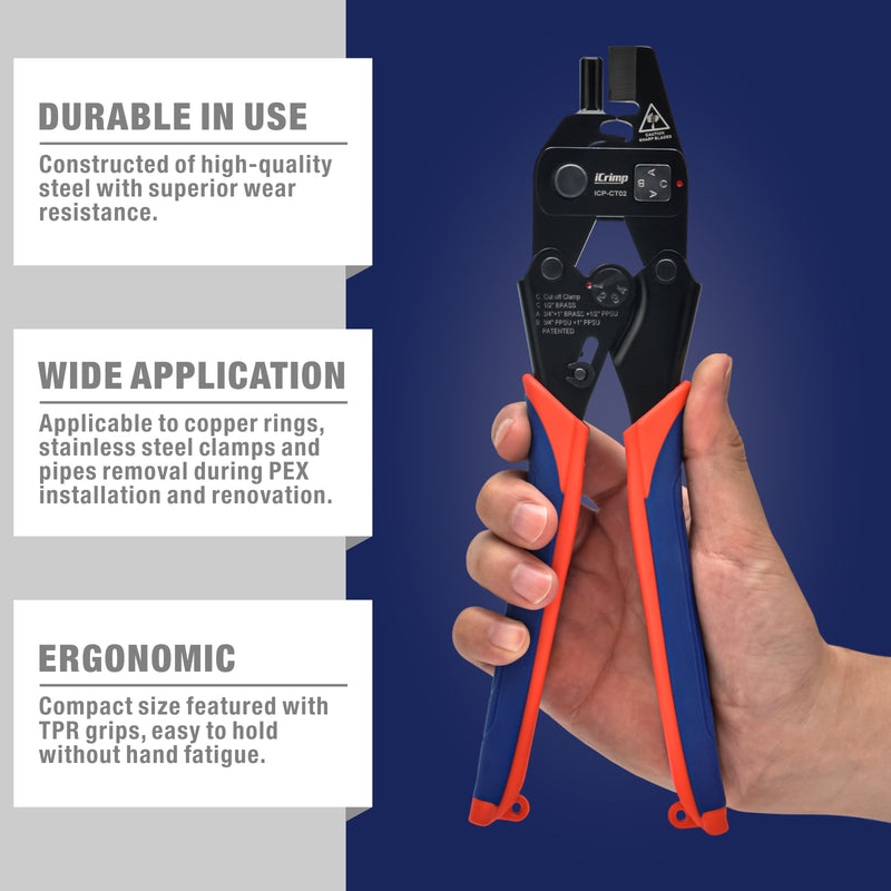 ICP-CT02 PEX Removal Tool for 1/2-in, 3/4-in, 1-in PEX Copper Crimp Rings & Stainless Steel Clamps PEX Pipe Tools iCrimp