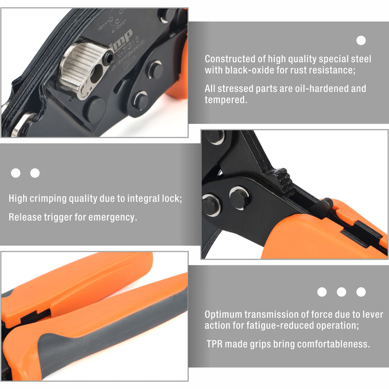 SN-TG16 Square Ratchet Crimper for End Sleeves and Ferrules 0.25-16mm2 AWG 24-6 Hand Crimping Pliers iCrimp