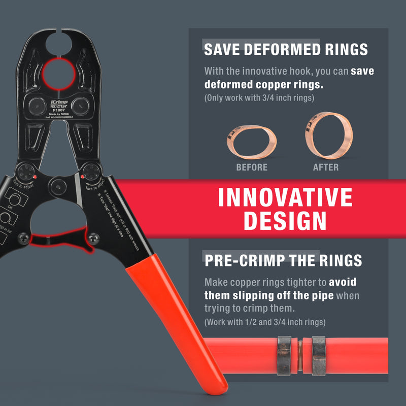 IWS-1234PS 1/2" & 3/4" Combo Pex Pipe Copper Ring plumbing Tool with Gauge PEX Pipe Tools iCrimp