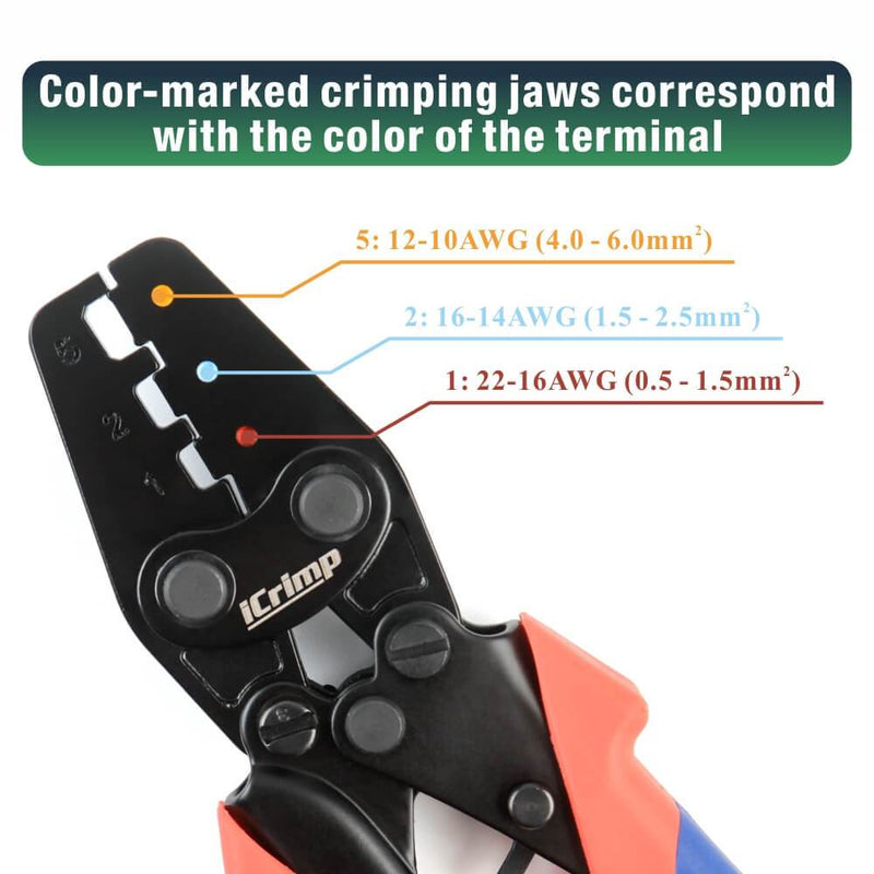 ICP-125 Handy Ratchet Wire Crimping Tool, for AWG22-10 Heat Shrink Connectors Hand Crimping Pliers iCrimp