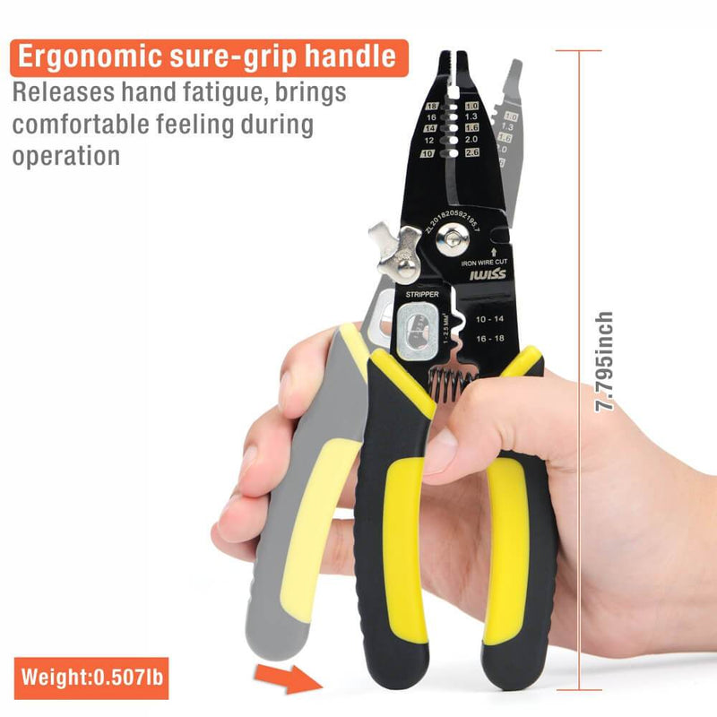 IWS-084 Long Nose Wire Stripping Crimping Tool with Cutting Function for AWG18-14 Wire Stripper & Cable Cutter iCrimp