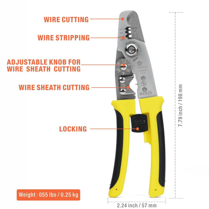IWS-085 One-handed Wire Stripping and Cutting Multi-Tool, Strips AWG18-3 Wires Wire Stripper & Cable Cutter iCrimp
