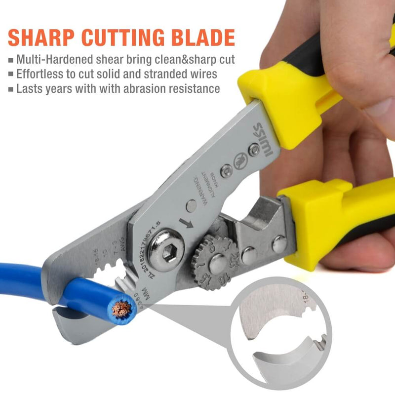IWS-085 One-handed Wire Stripping and Cutting Multi-Tool, Strips AWG18-3 Wires Wire Stripper & Cable Cutter iCrimp