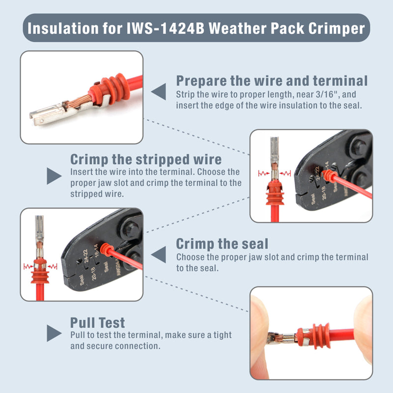 IWS-1424B Weather Pack Terminal Crimper for 0.35-2.0mm² AWG24-14 Hand Crimping Pliers iCrimp