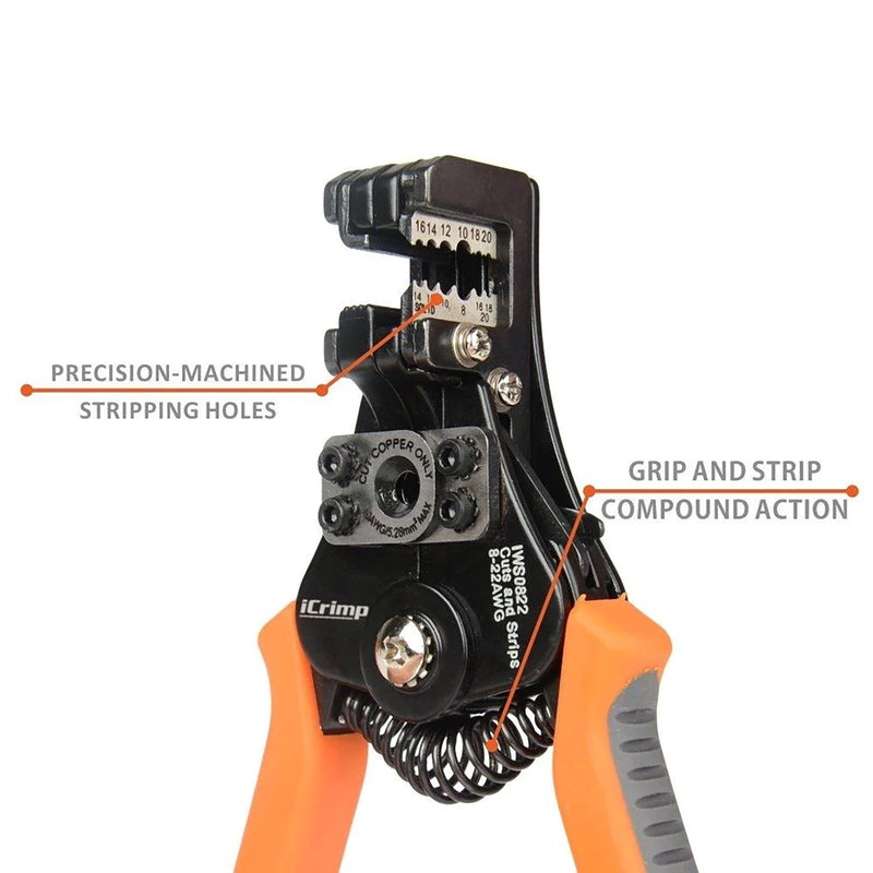 IWS-0822 Wire Stripper/Cutter Tools for AWG 22-8 Wire Stripper & Cable Cutter iCrimp