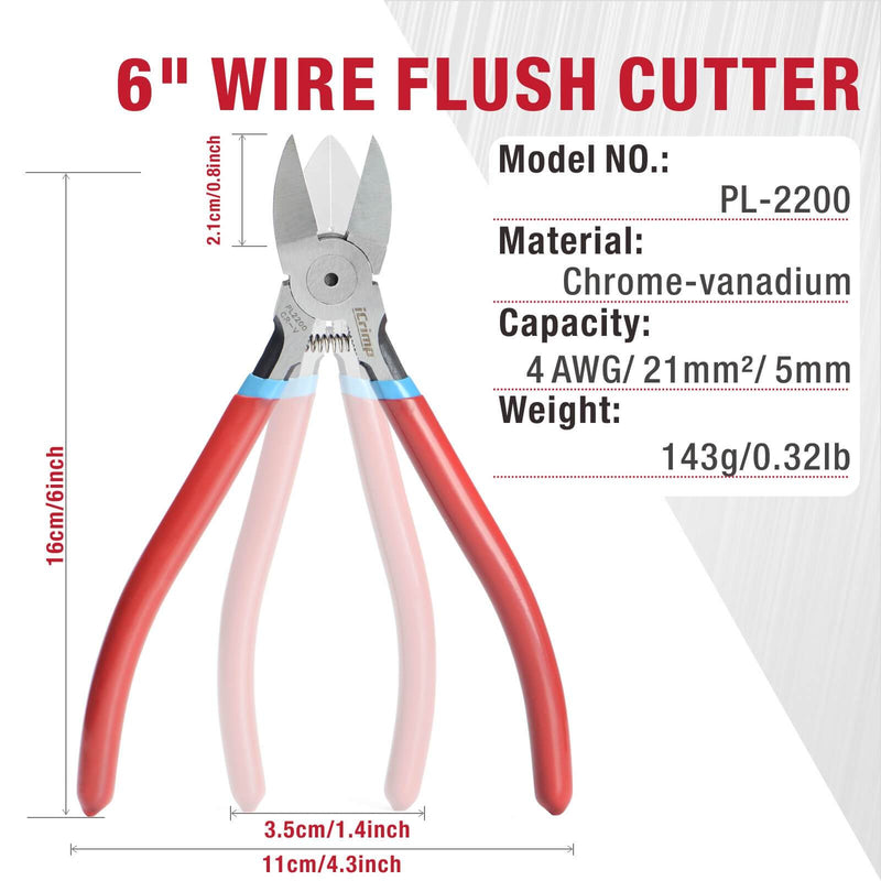 PL2100/PL2200 Diagonal Flush Cutter, Side Cutting Pliers, Electronics Pliers with Pointed Nose for Reeled Terminals, Soft Wires, Electronics, Zip Tes Cable Stripper & Wire Cutters iCrimp