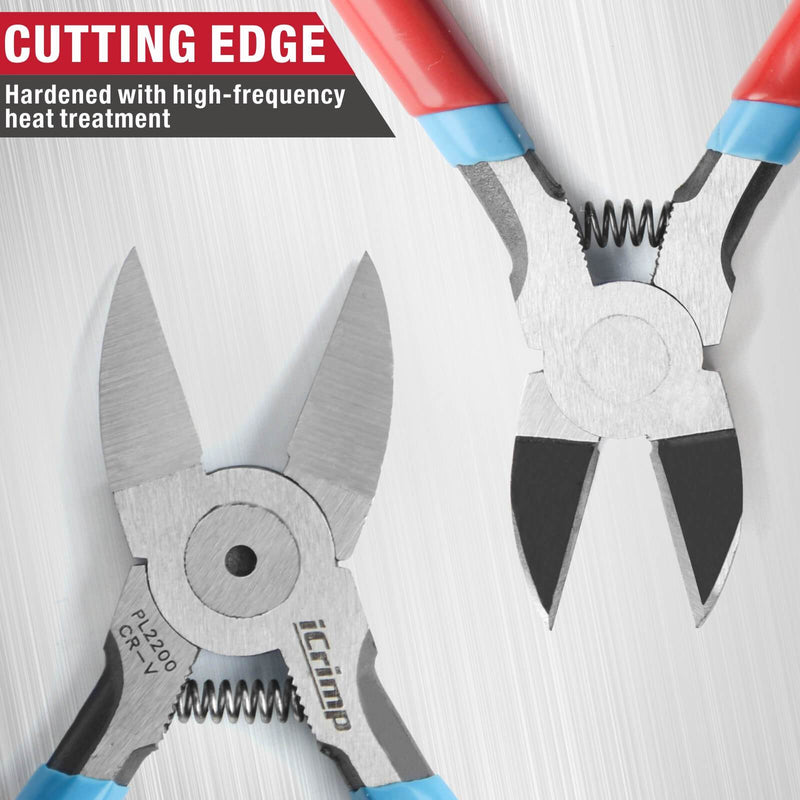 PL2100/PL2200 Diagonal Flush Cutter, Side Cutting Pliers, Electronics Pliers with Pointed Nose for Reeled Terminals, Soft Wires, Electronics, Zip Tes Cable Stripper & Wire Cutters iCrimp