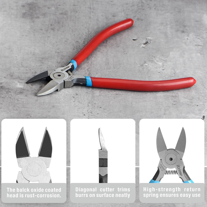 PL2100/PL2200 Diagonal Flush Cutter, Side Cutting Pliers, Electronics Pliers with Pointed Nose for Reeled Terminals, Soft Wires, Electronics, Zip Tes Cable Stripper & Wire Cutters iCrimp