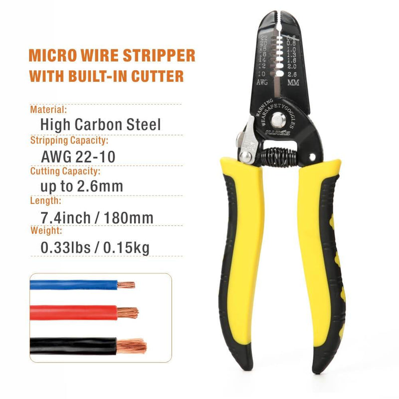 IWS-049 Multi-functional Wire Stripper and Cable Cutter for AWG22-10 Cable Wire, 7.5-inch Wire Stripper & Cable Cutter iCrimp