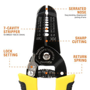 IWS-049 Multi-functional Wire Stripper and Cable Cutter for AWG22-10 Cable Wire, 7.5-inch Wire Stripper & Cable Cutter iCrimp
